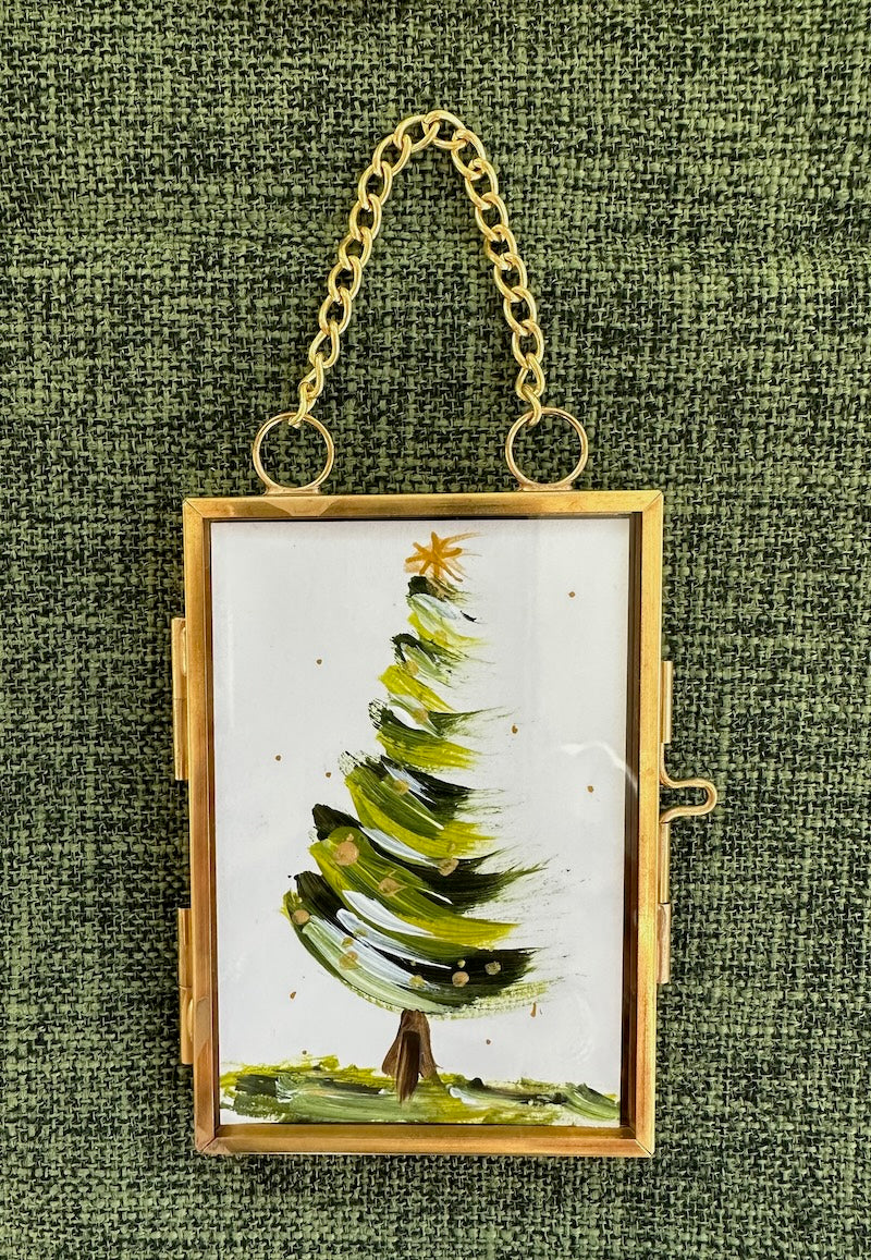 Green Gold Christmas Tree Framed Ornament