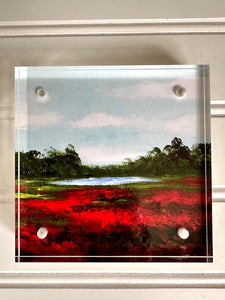 "Red Fields" a 4"x4" print framed in an acrylic block