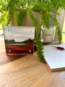 "Red Fields" a 4"x4" print framed in an acrylic block